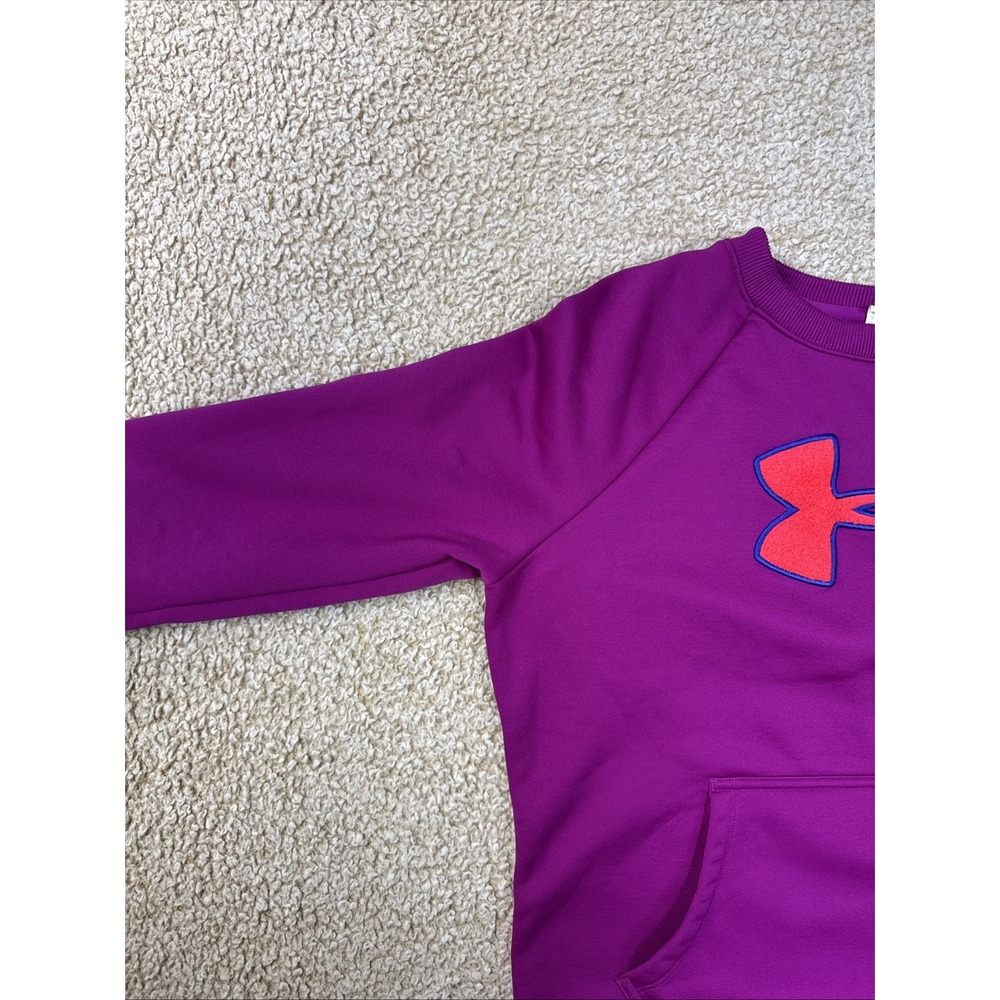Under Armour Sweater Womens L Crew Neck L/S Pink Softshell Big Logo Kangaroo - Picture 5 of 11